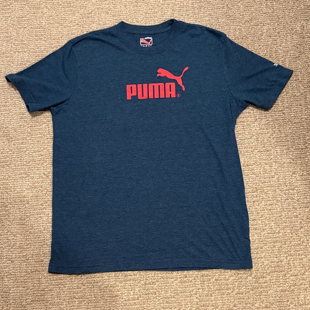 Puma Men's Blue Tee with Red Logo